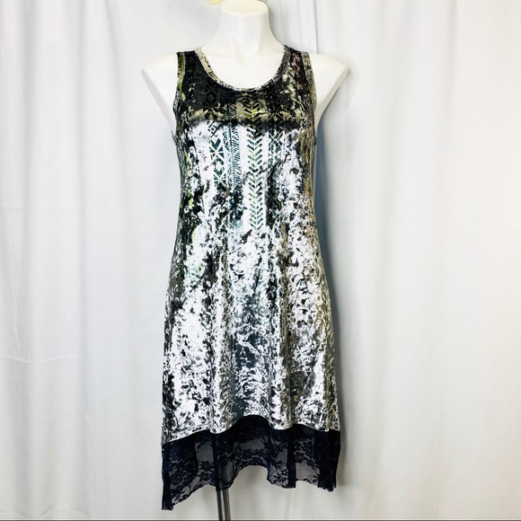 Local USA Dresses & Skirts - Vocal USA Shimmery Faux Velvet Lace Hem Dress S/M